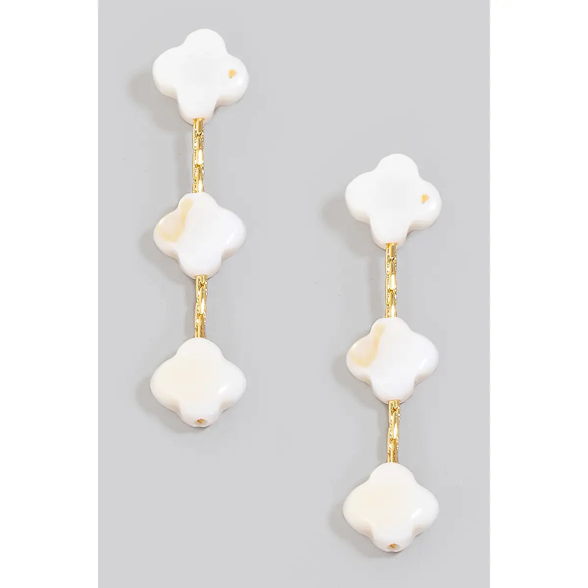Triple Shell Clover Dangle Chain Earrings