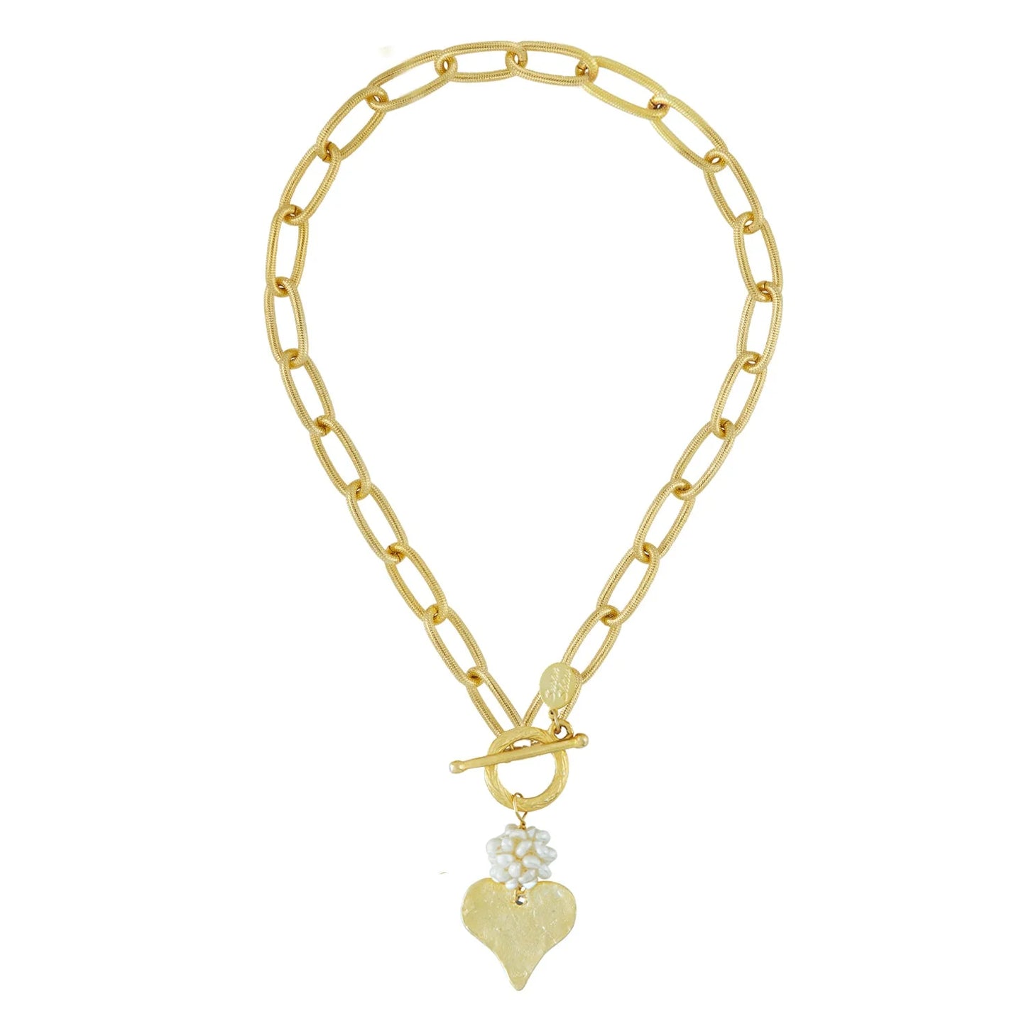 Susan Shaw - Handcast Heart with Pearl Cluster Chain Toggle Necklace