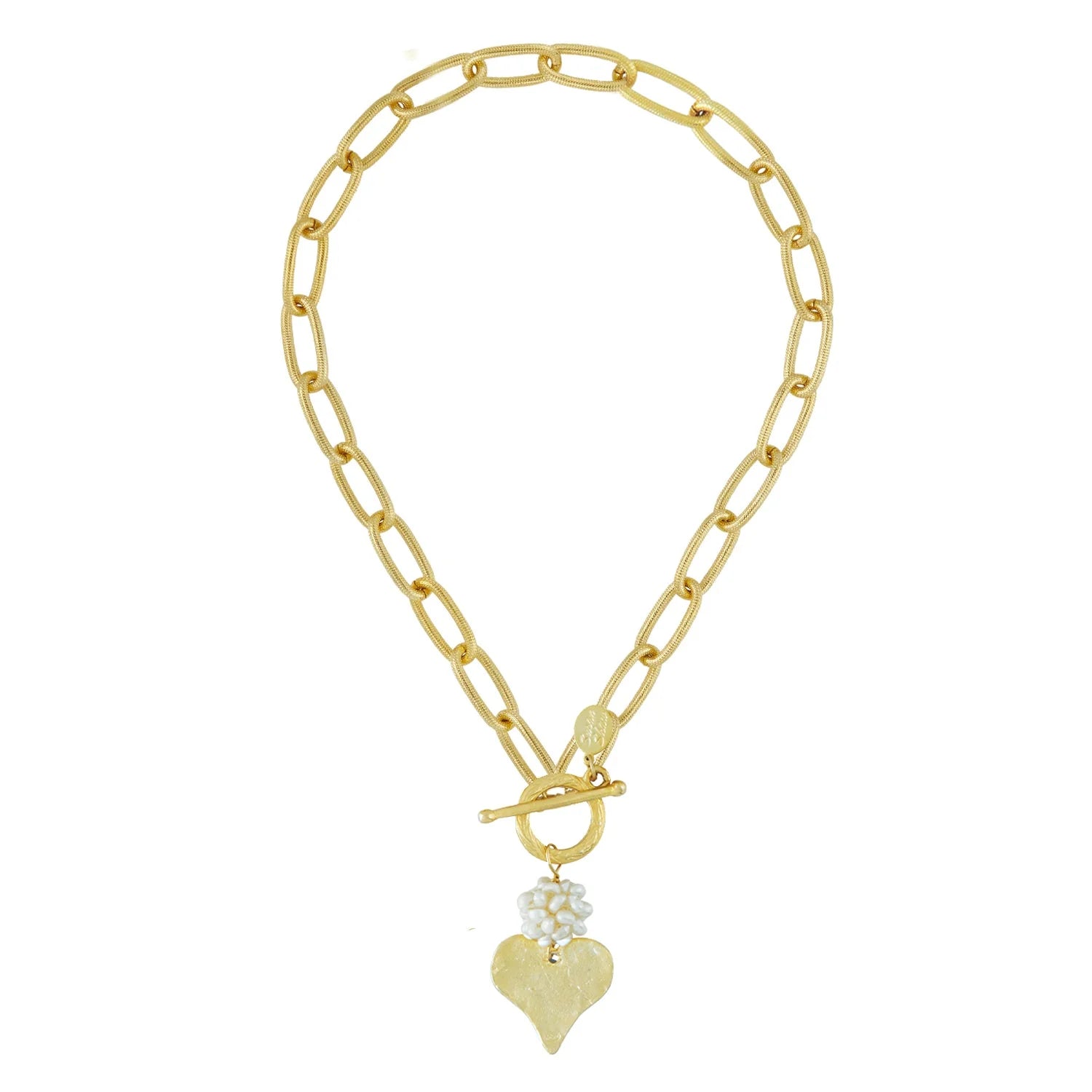 Susan Shaw - Handcast Heart with Pearl Cluster Chain Toggle Necklace