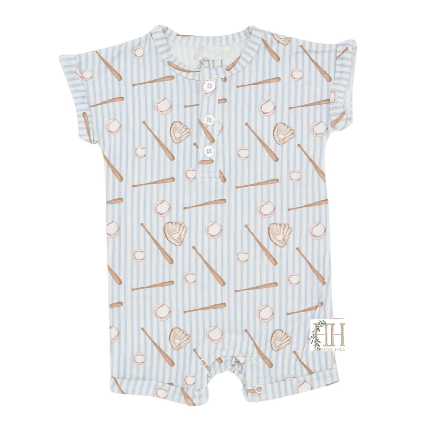 Boy's Baseball Button Romper