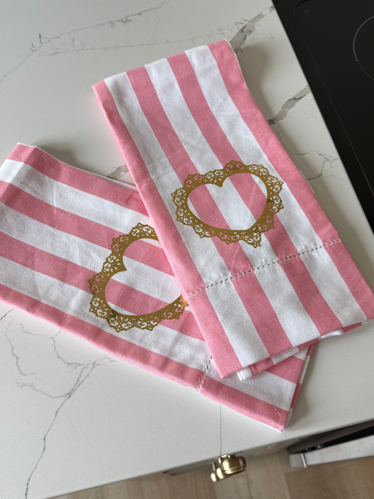 Golden Stitch Heart Tea Towel