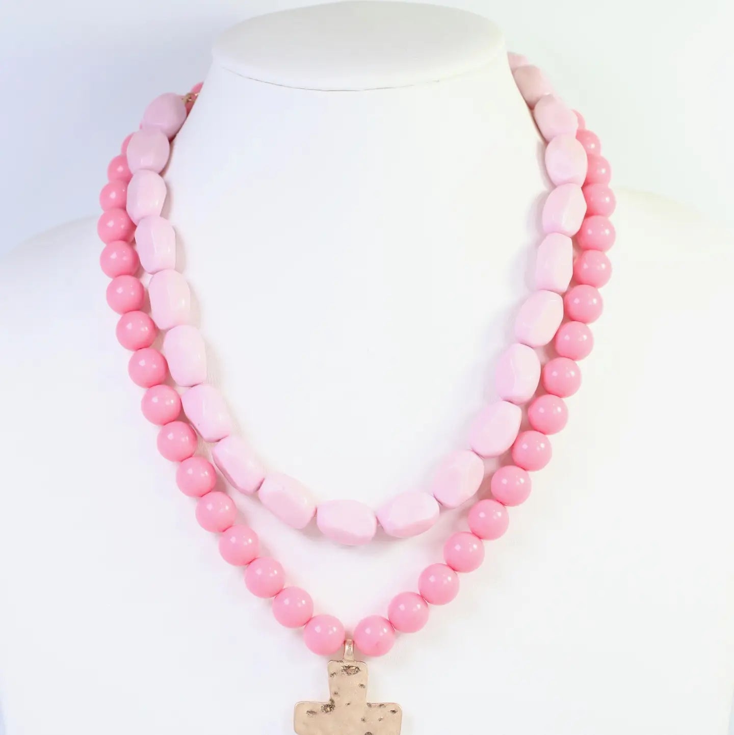 Pedy Cross Layered Beaded Necklace