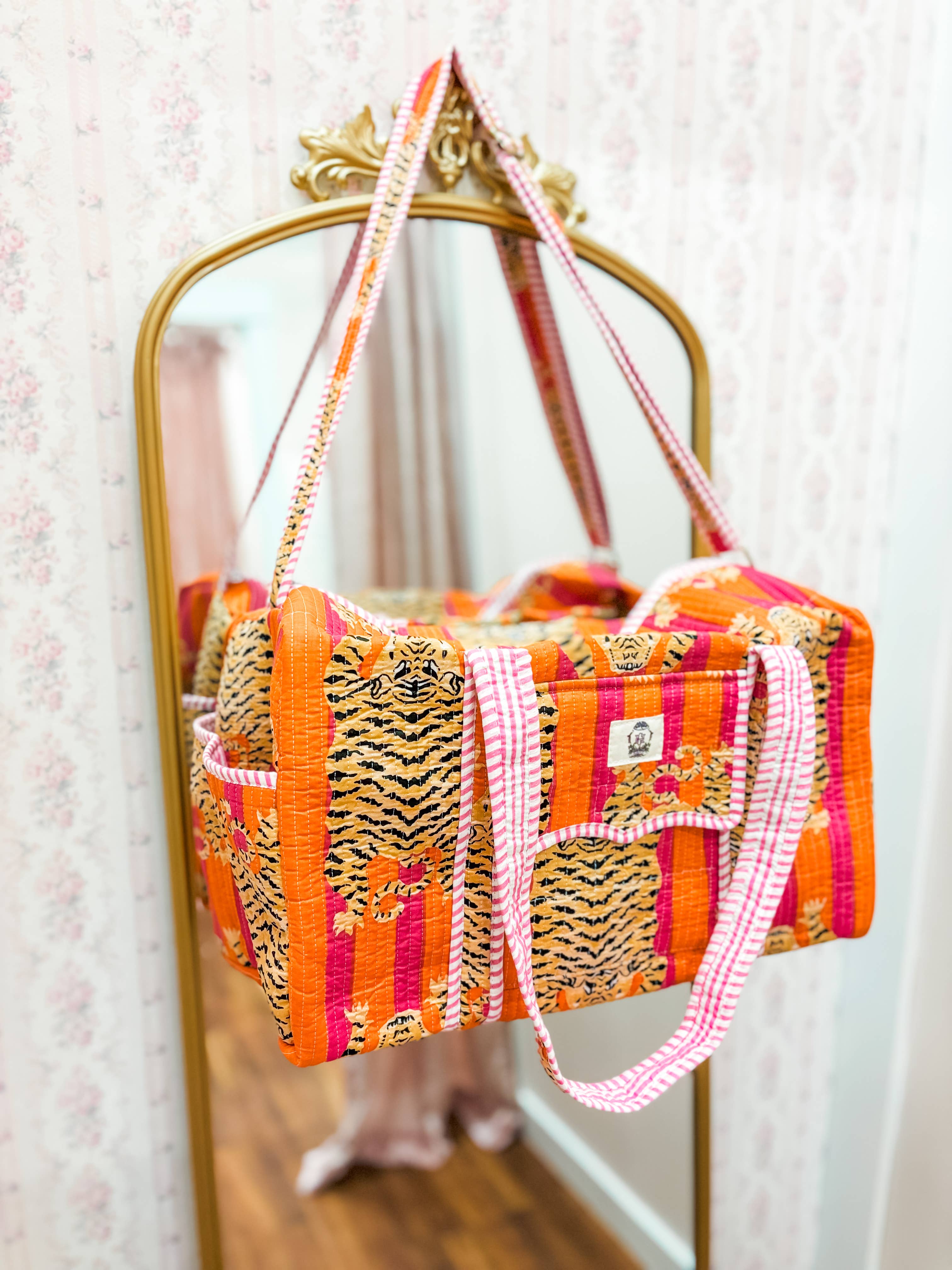 Heart of Grace - Pink + Orange Tiger Large Scalloped Quilted Duffle Bag