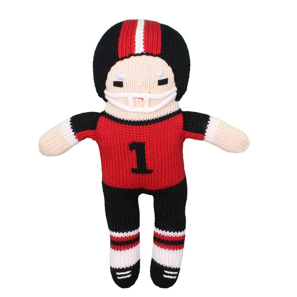 Petit Ami & Zubels - Football Player Knit Dolls: Red/White / 7" Rattle