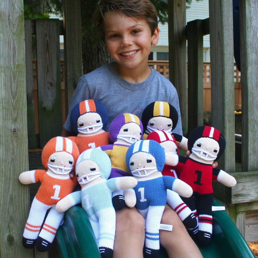 Petit Ami & Zubels - Football Player Knit Dolls: Red/White / 7" Rattle