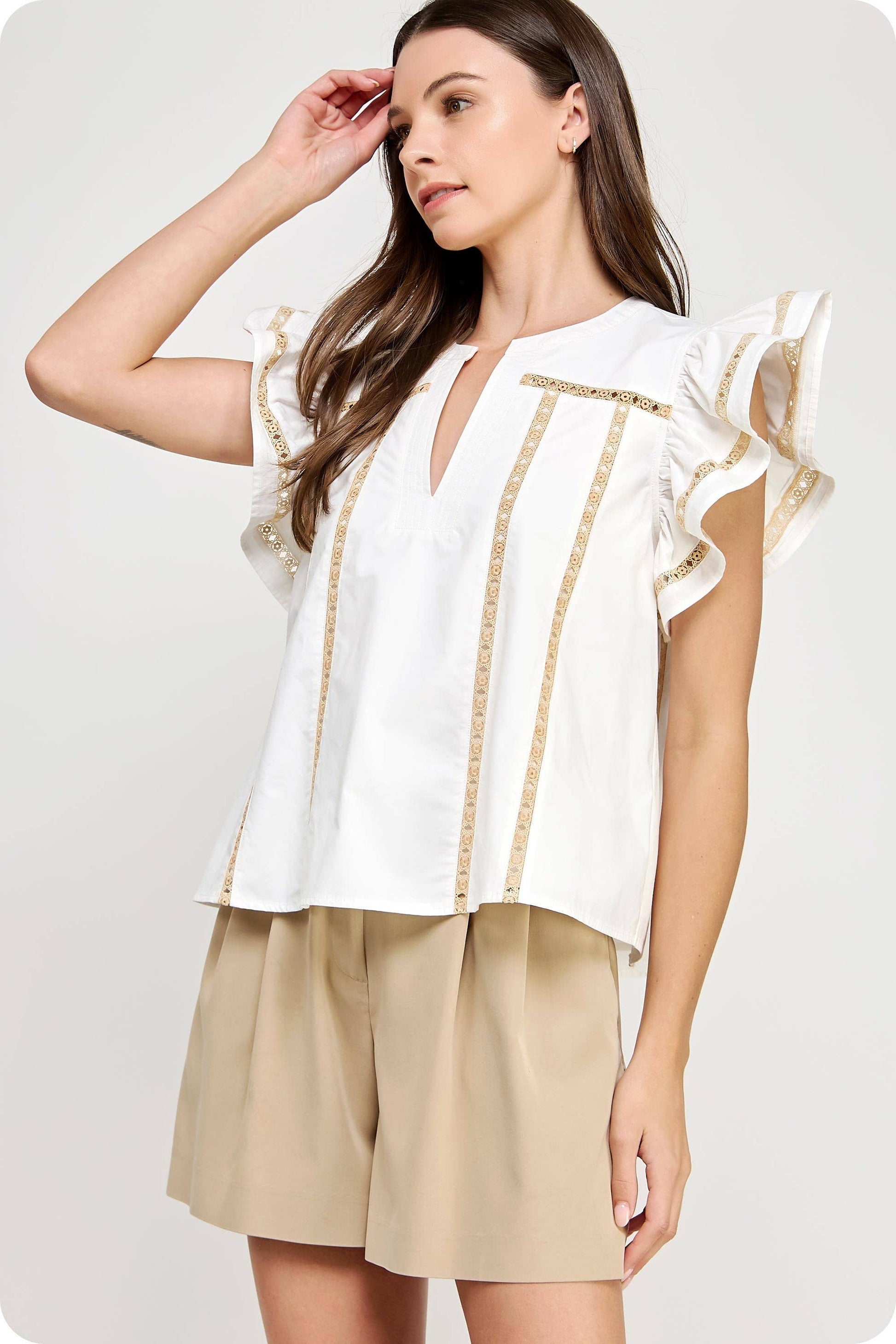 Lace Trim Flutter Top