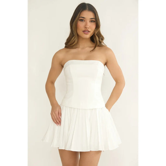White Lily Pleated Mini Dress