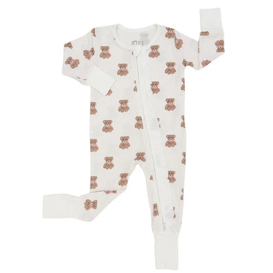 Girls Pink Beary Cute Double Zipper Romper