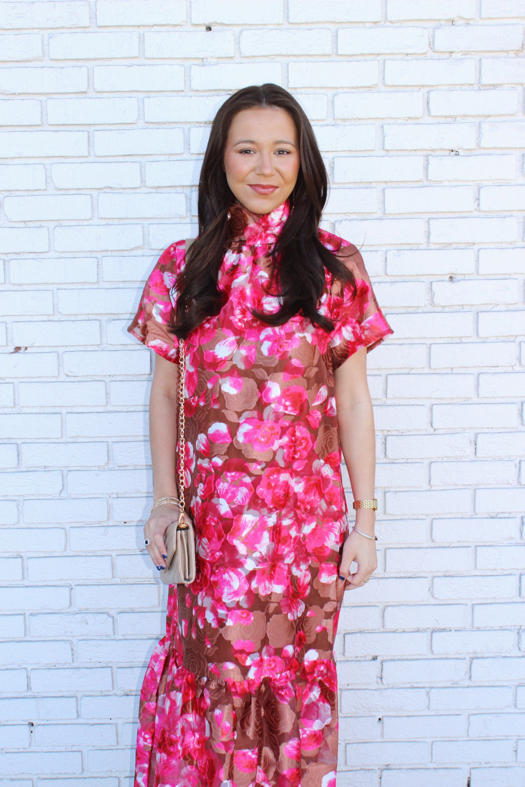 Rosewood Neck Tie Maxi Dress