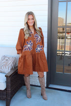 Caramel Blooms Mini Dress