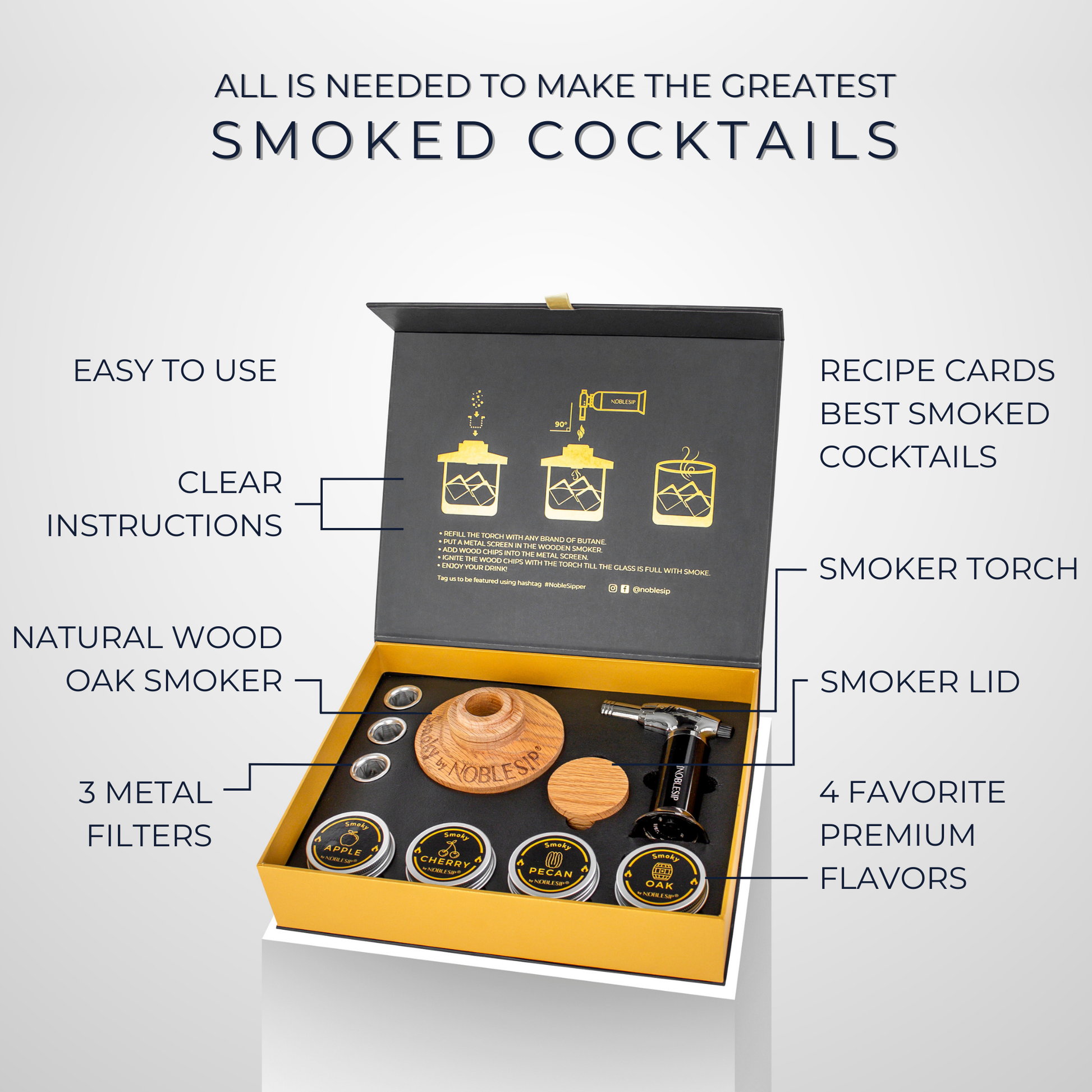 NOBLESIP - Whiskey Cocktail Smoker Kit, Men Gift Set. Father's day gift: No Personalization