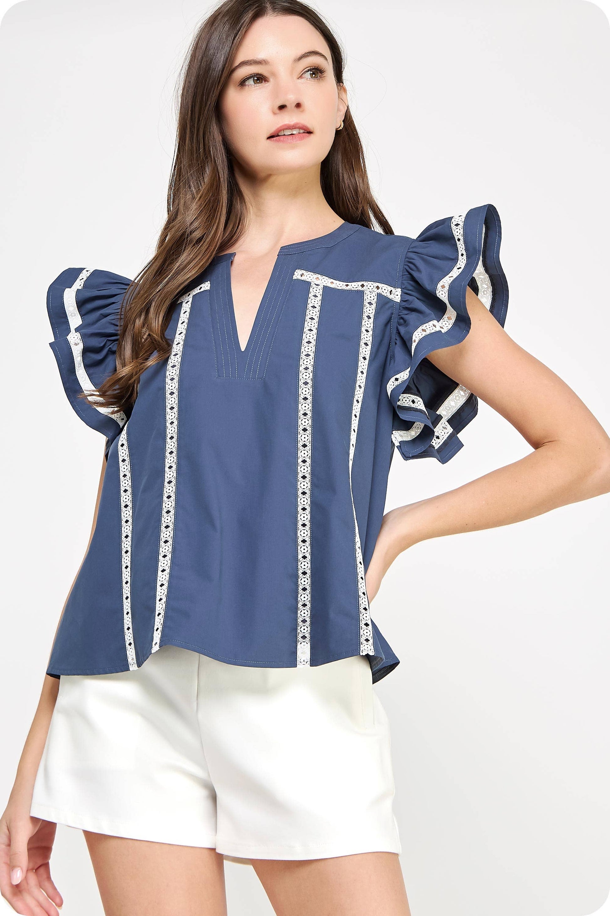 Lace Trim Flutter Top
