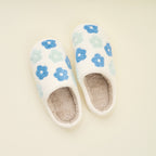 The Darling Effect - Fuzzy Slippers - Blue Flower (Mixed - 2 S/M and 2 M/L)