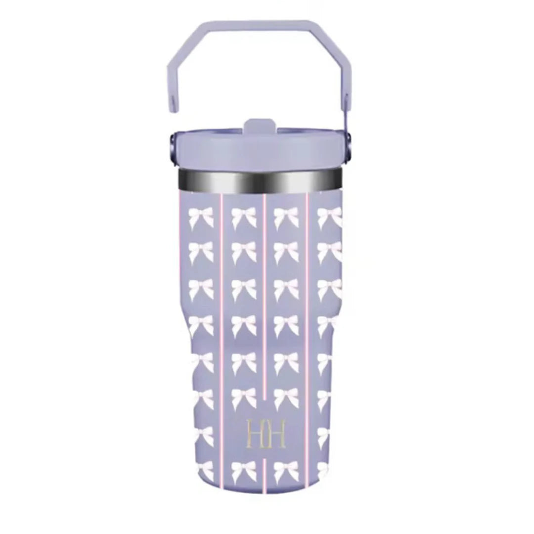 Striped Purple Bow Straw Cup