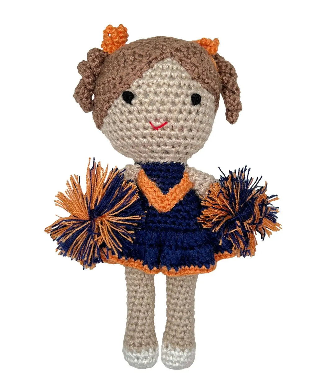 Petit Ami & Zubels - Cheerleader Bamboo Crochet Rattles in Multiple Colors: Red/White / 5" Rattle