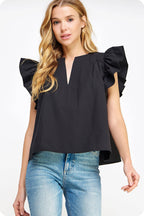 Flutter Ruffle Poplin Top