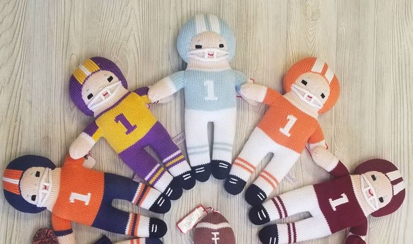 Petit Ami & Zubels - Football Player Knit Dolls: Red/White / 7" Rattle
