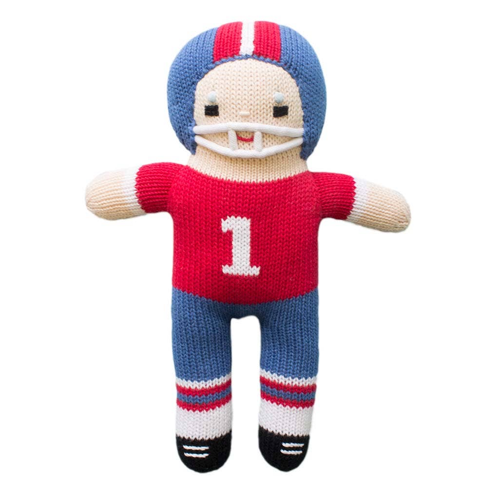 Petit Ami & Zubels - Football Player Knit Dolls: Red/White / 7" Rattle