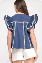 Lace Trim Flutter Top
