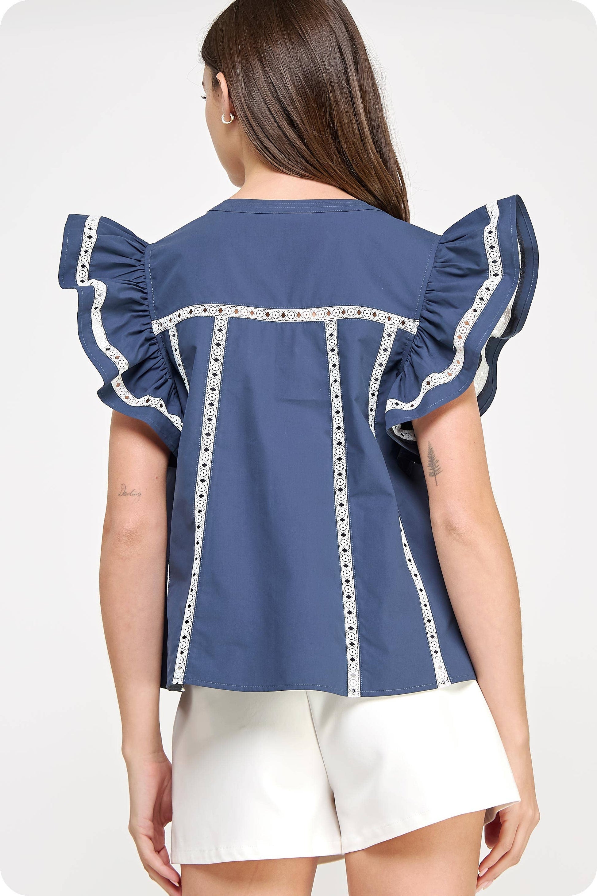 Lace Trim Flutter Top