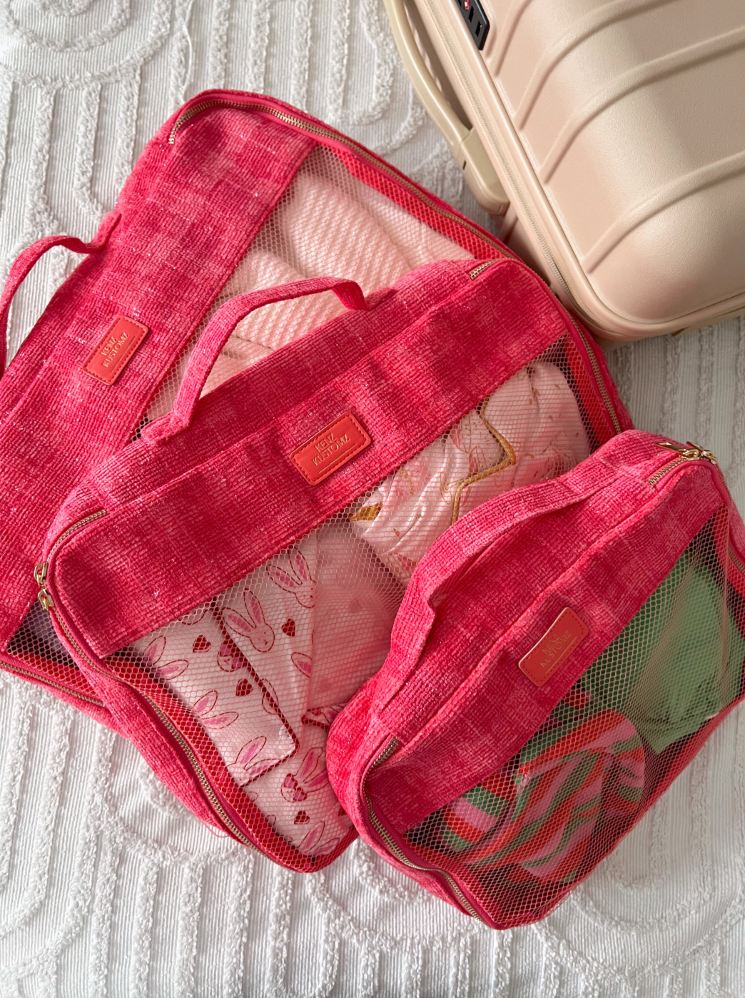 KENZKUSTOMZ - 3 Piece Packing Cube Set: Coral