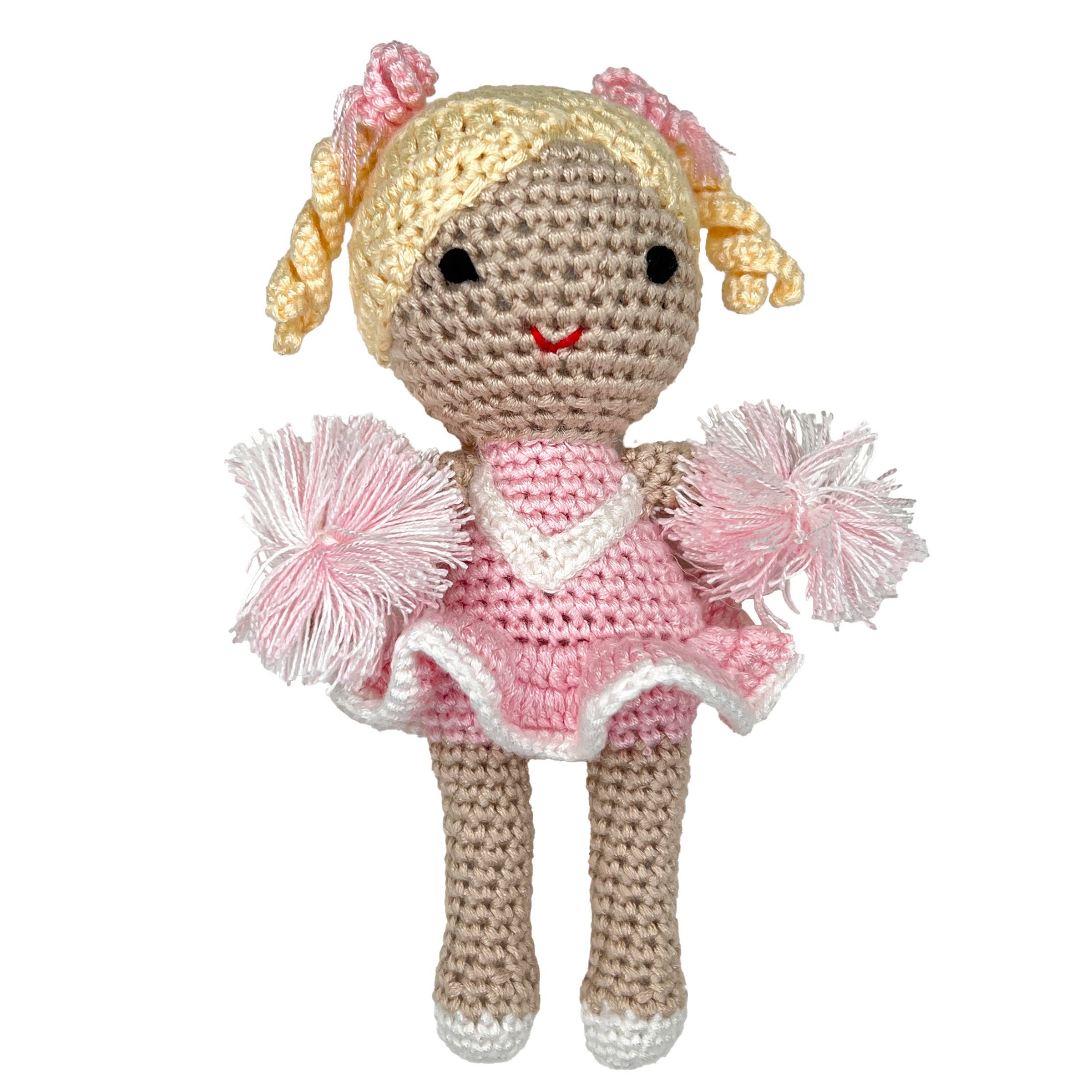 Petit Ami & Zubels - Cheerleader Bamboo Crochet Rattles in Multiple Colors: Red/White / 5" Rattle