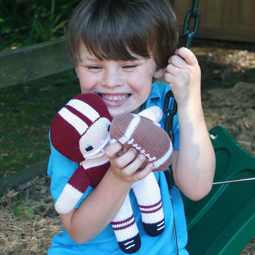 Petit Ami & Zubels - Football Player Knit Dolls: Red/White / 7" Rattle