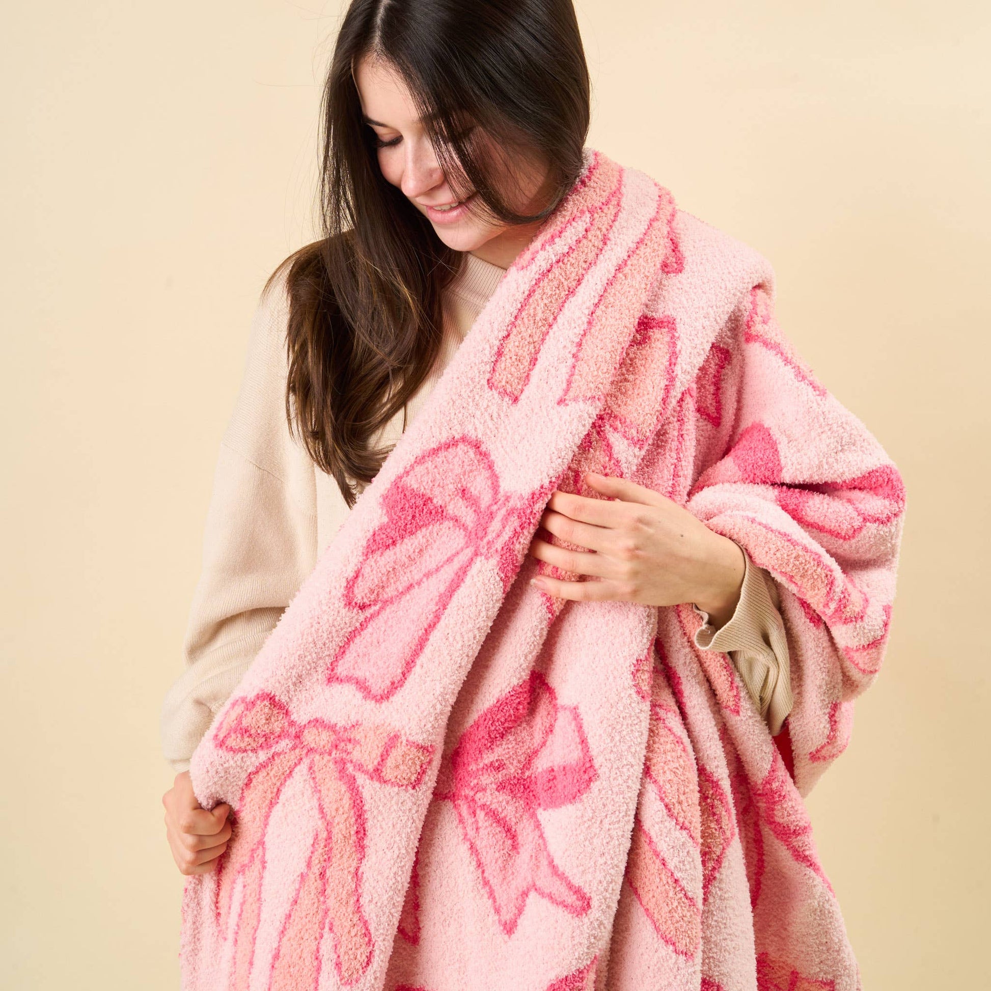 The Darling Effect - Cozy Dreams Luxe Blanket-Blushing Bows Pink
