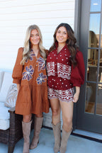 Caramel Blooms Mini Dress