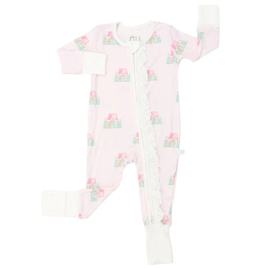 Girls Gingerbread Cottage Double Zipper Romper