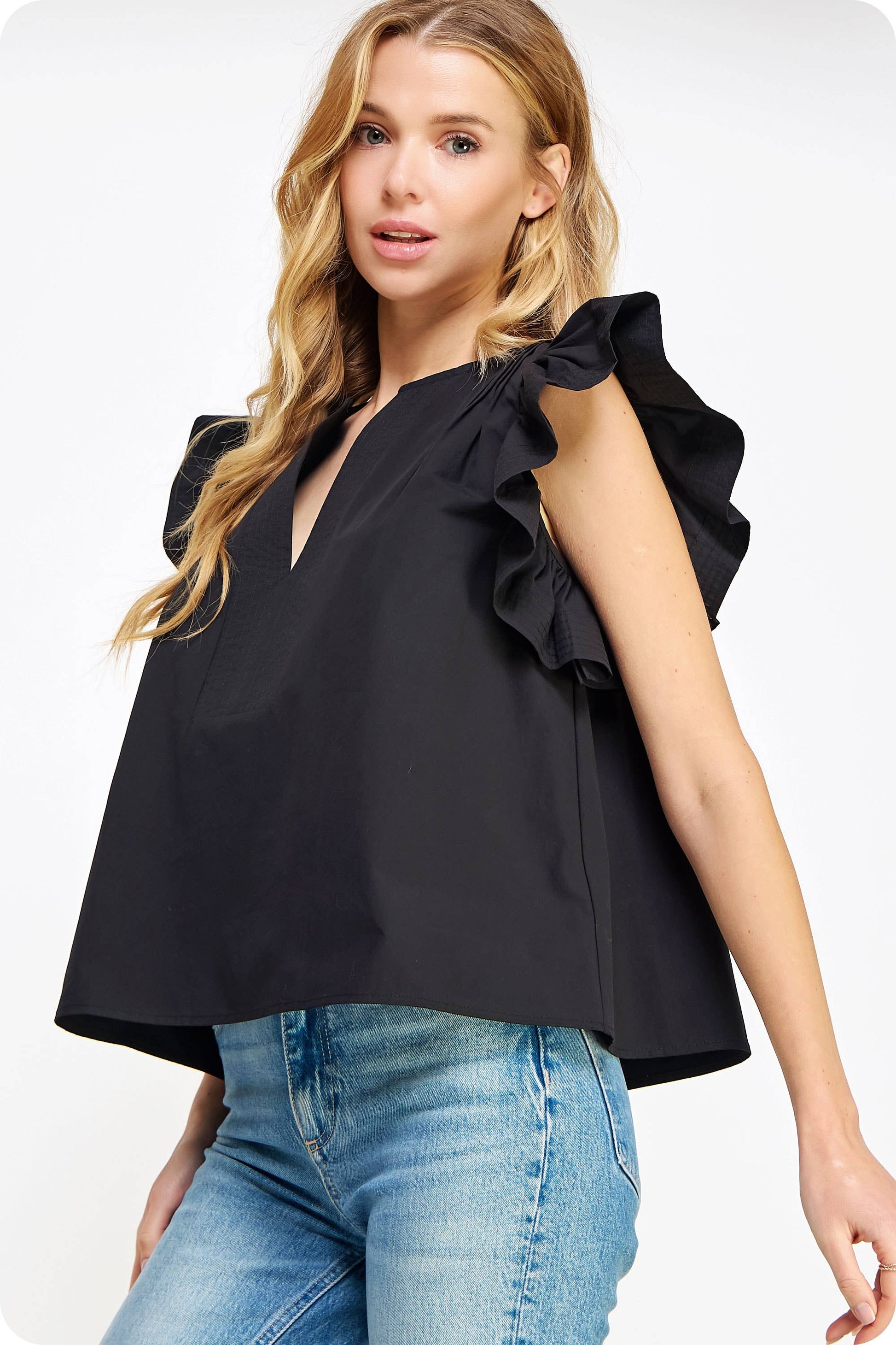 Flutter Ruffle Poplin Top