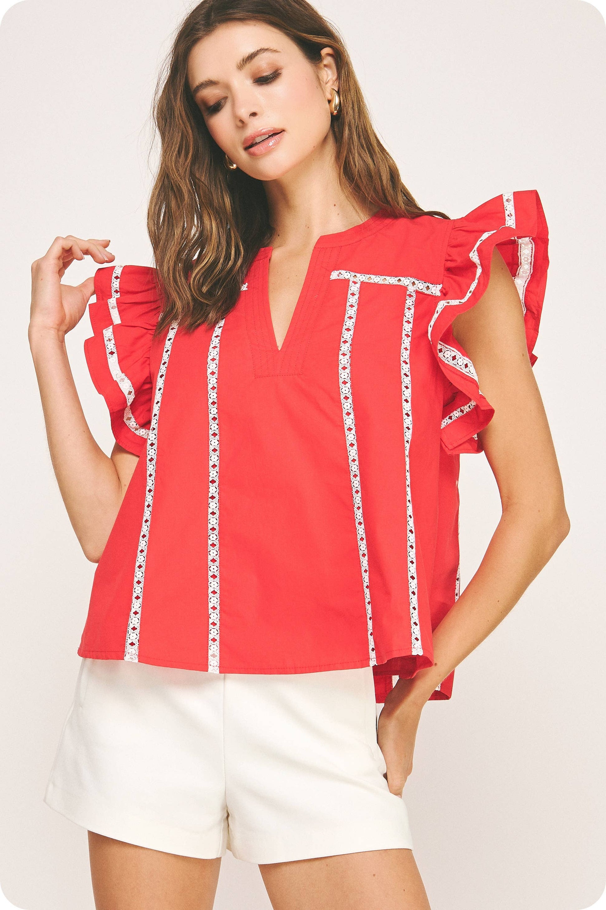 Lace Trim Flutter Top