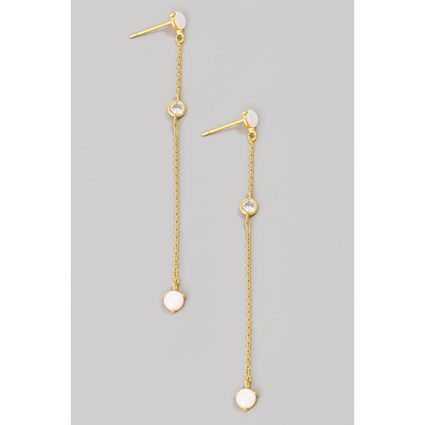Opal and Rhinestone Chain Dangle Earrings