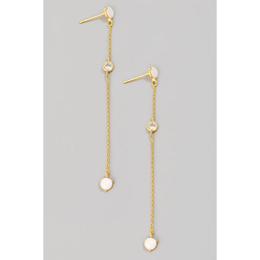 Opal and Rhinestone Chain Dangle Earrings