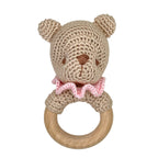 Petit Ami & Zubels - Bear Bamboo Crochet Woodring Rattle - 2 Colors!: Blue / 5" Rattle