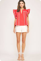 Lace Trim Flutter Top