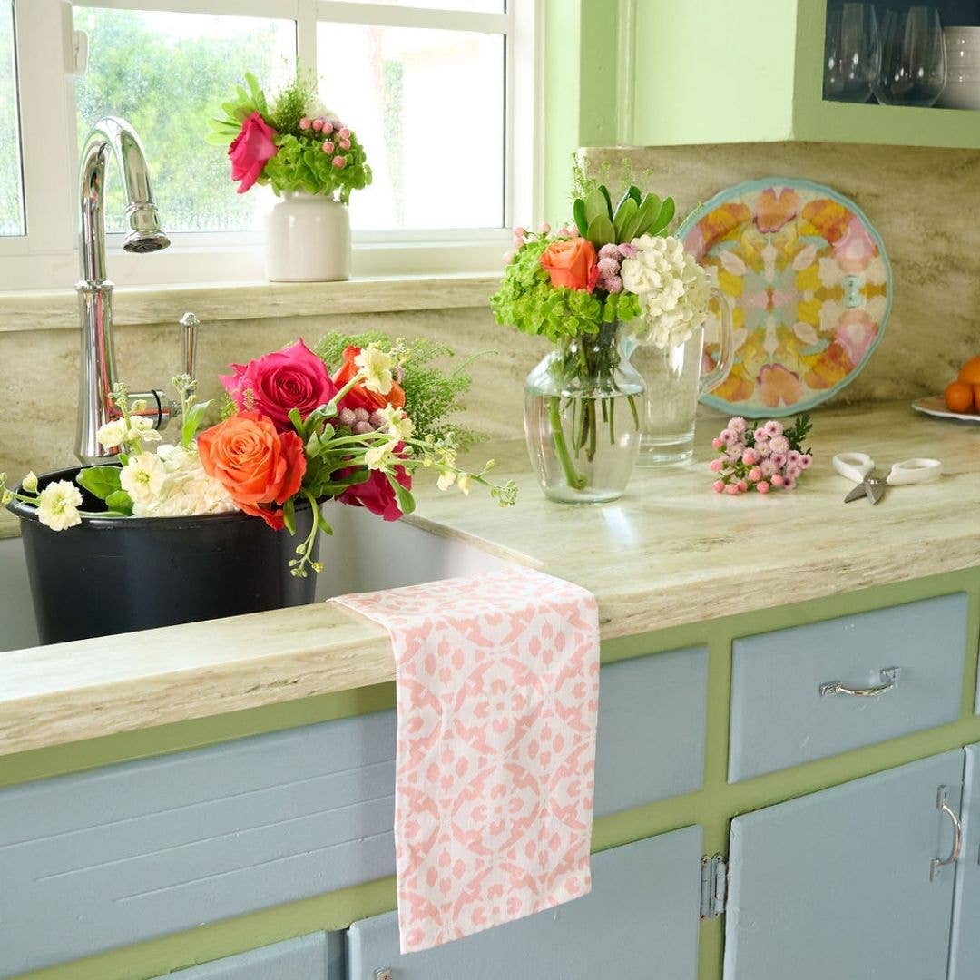 Laura Park Designs - Porto Tiles Blush Tea Towel: One Size