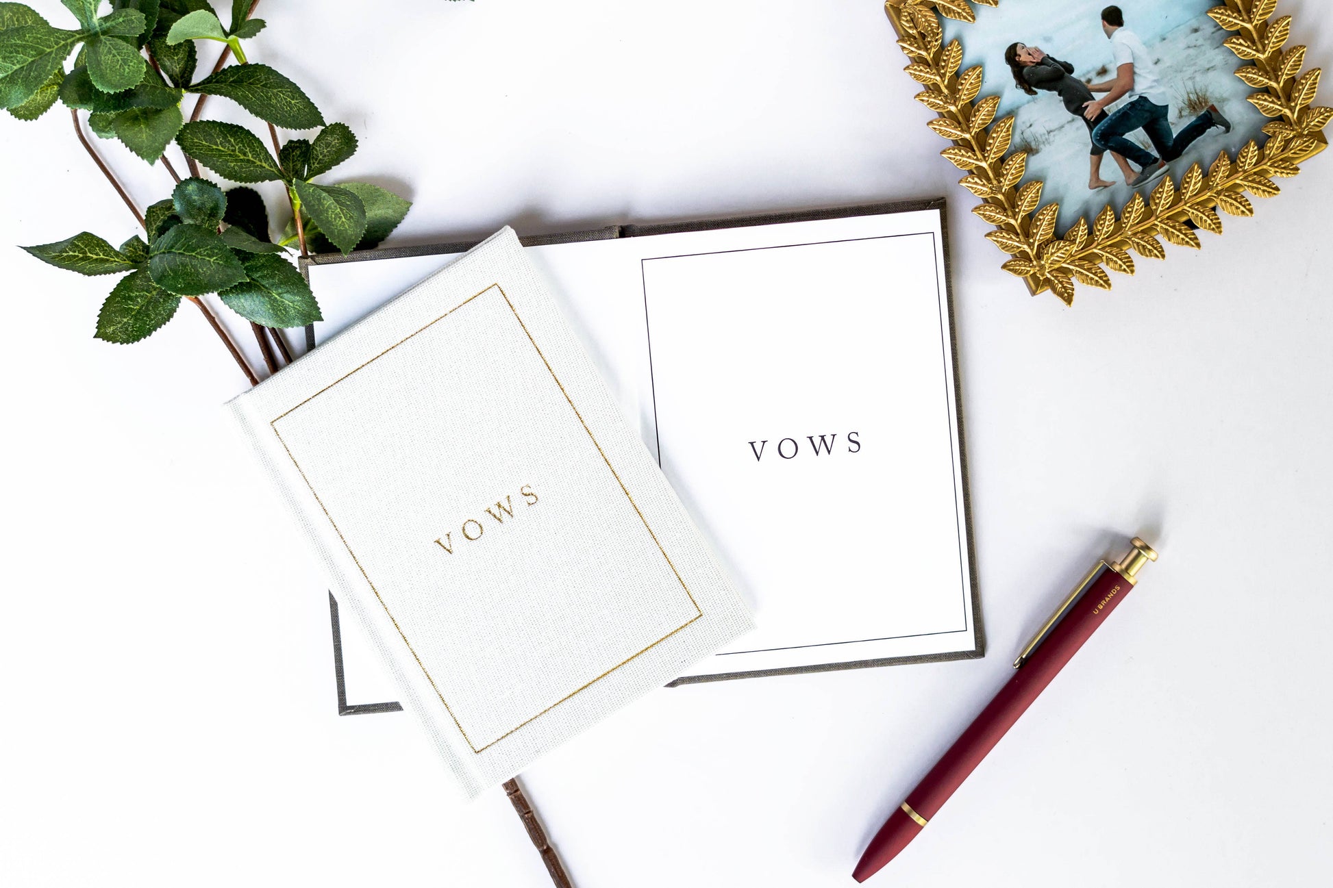 Duncan & Stone Paper Co. - Wedding Vow Books - Wedding Keepsake Book w/Gold Foil Linen: Off-White
