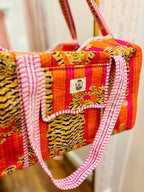 Heart of Grace - Pink + Orange Tiger Large Scalloped Quilted Duffle Bag
