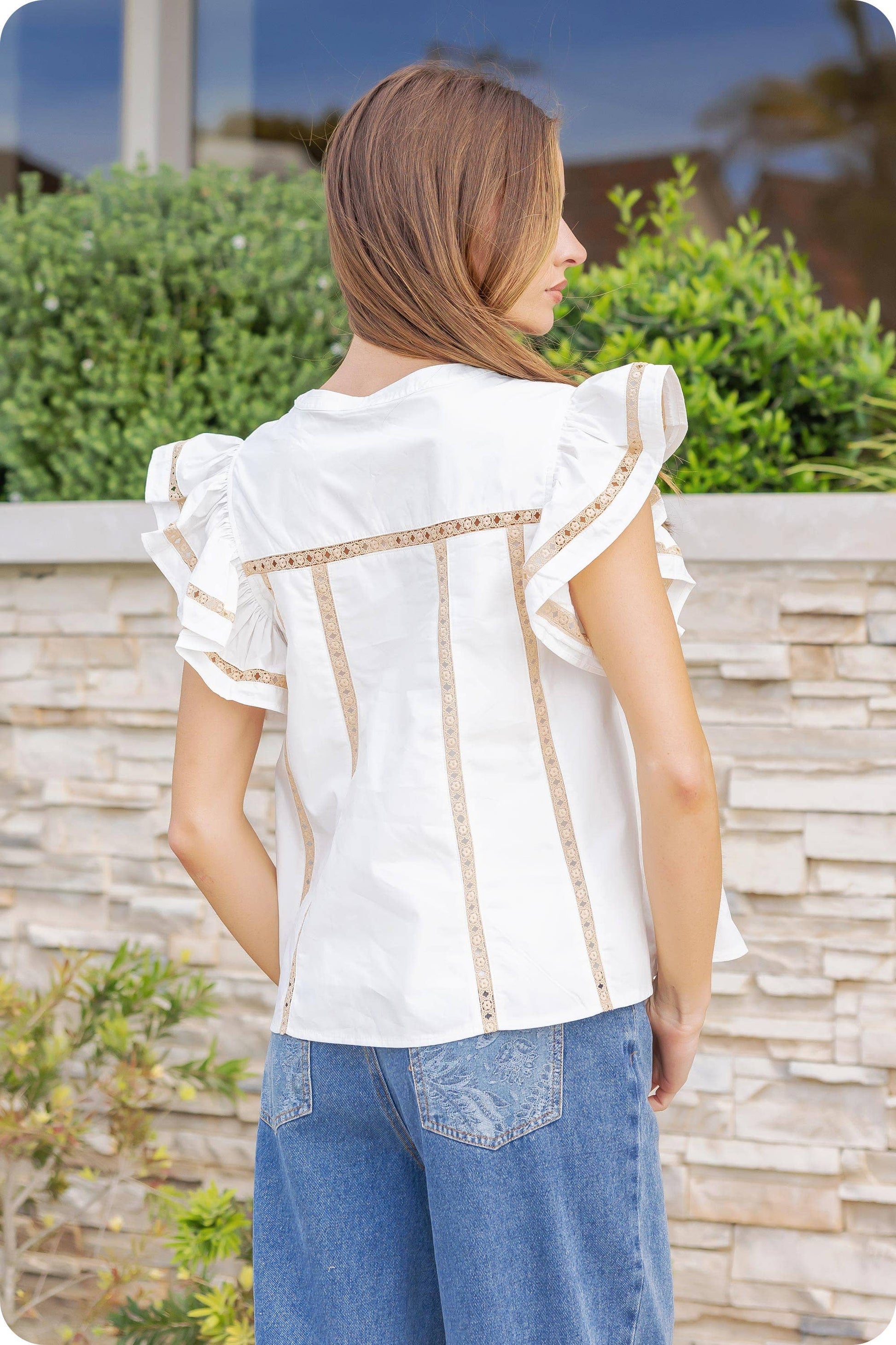 Lace Trim Flutter Top