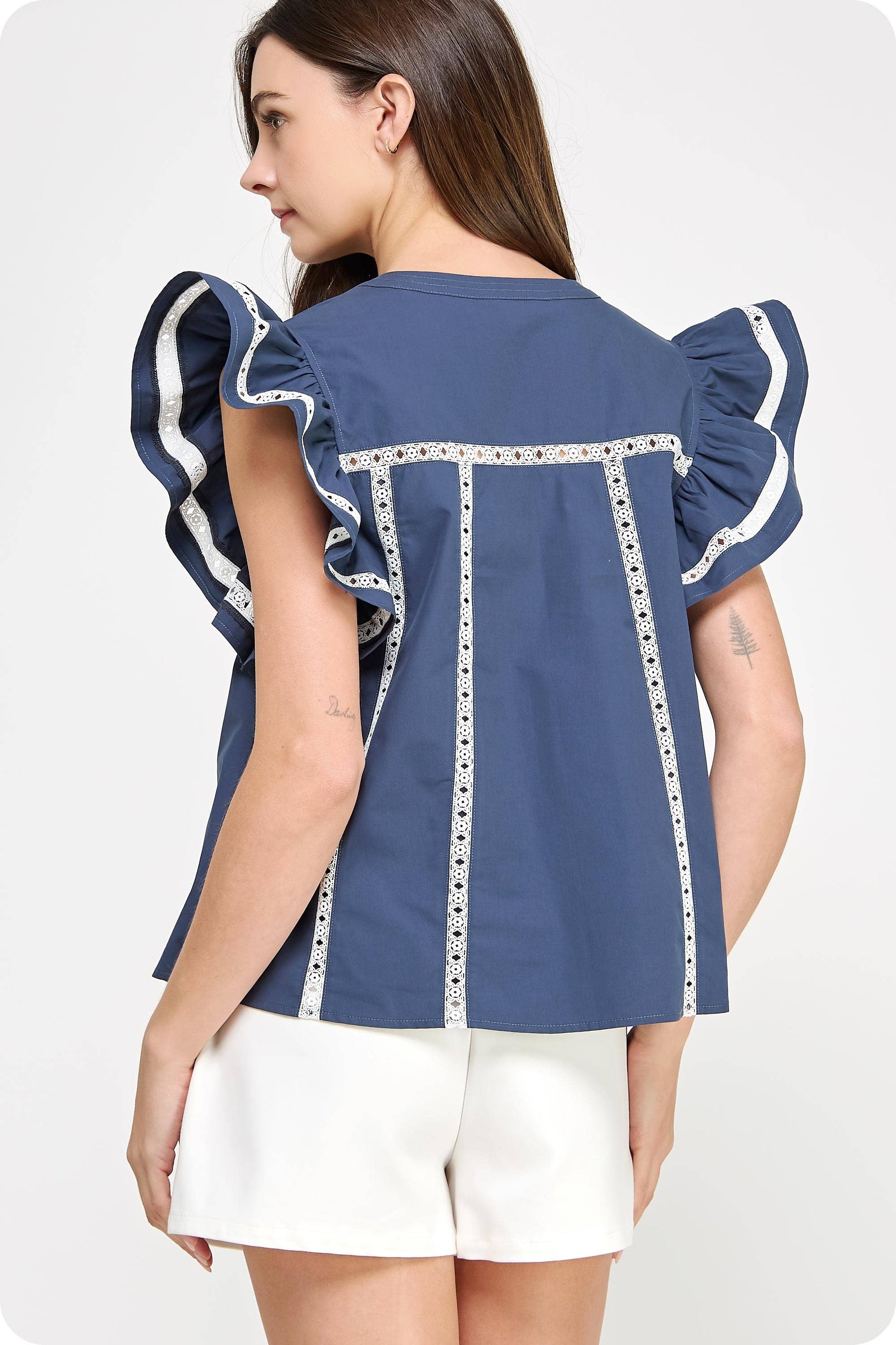 Lace Trim Flutter Top