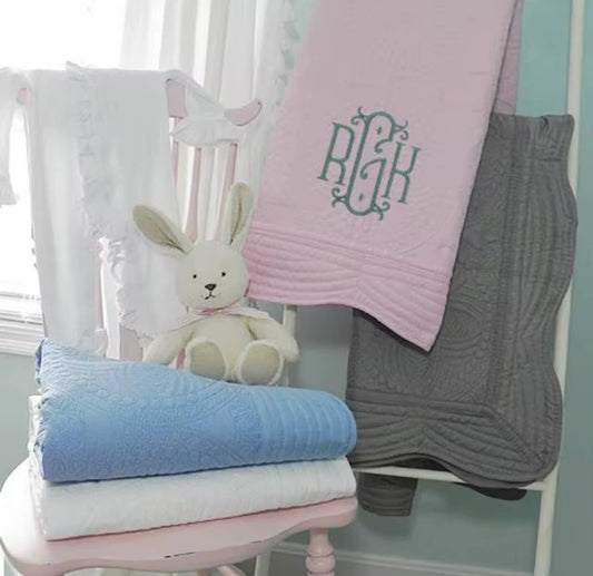 Zsa Zsa & LoLLi Monogram Blanks - Heirloom Quilt - Baby Quilt Blanket Swaddle Monogram: White