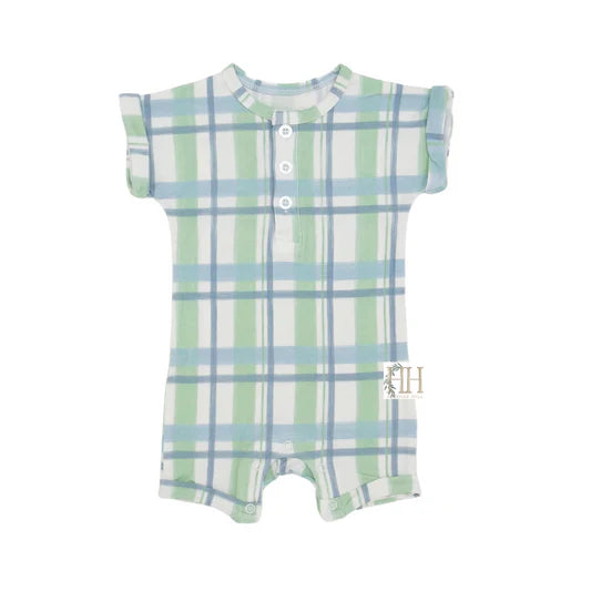 Lakeside Boys Plaid Button Romper