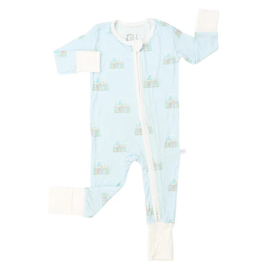 Boys Gingerbread Cottage Double Zipper Romper