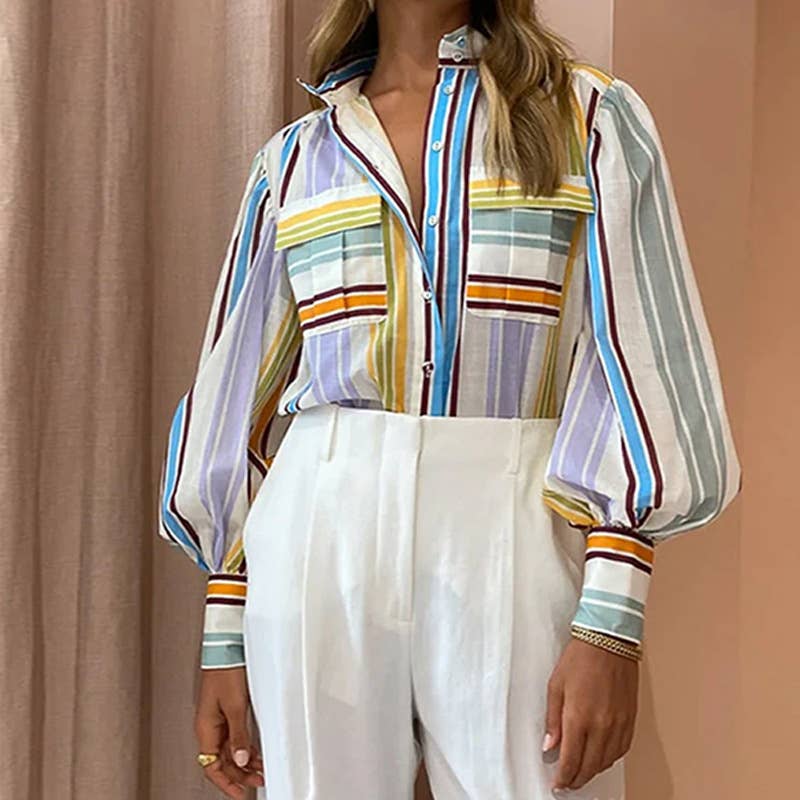 Lily Clothing - LAPEL PRINT CASUAL FASHION SHIRT