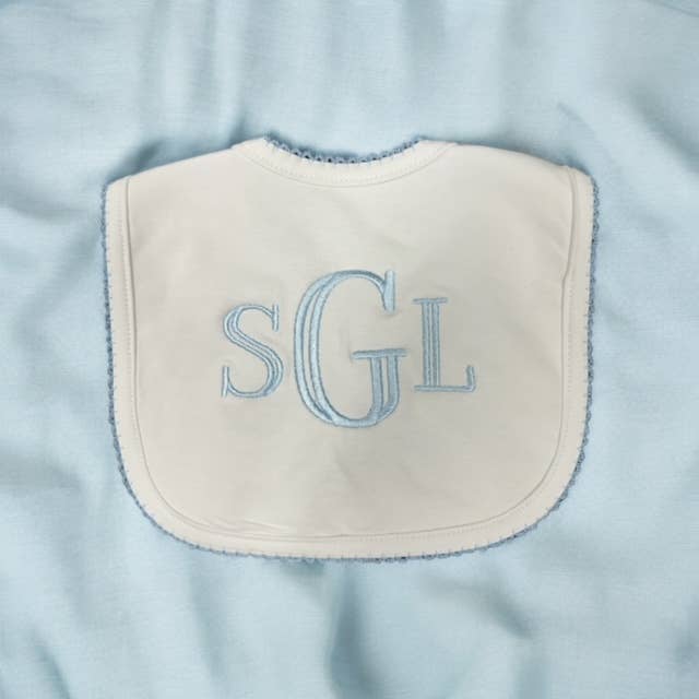 Zsa Zsa & LoLLi - Bib (Picot Trim) Newborn, Baby Gift, Embroidery, Monogram: Red Trim
