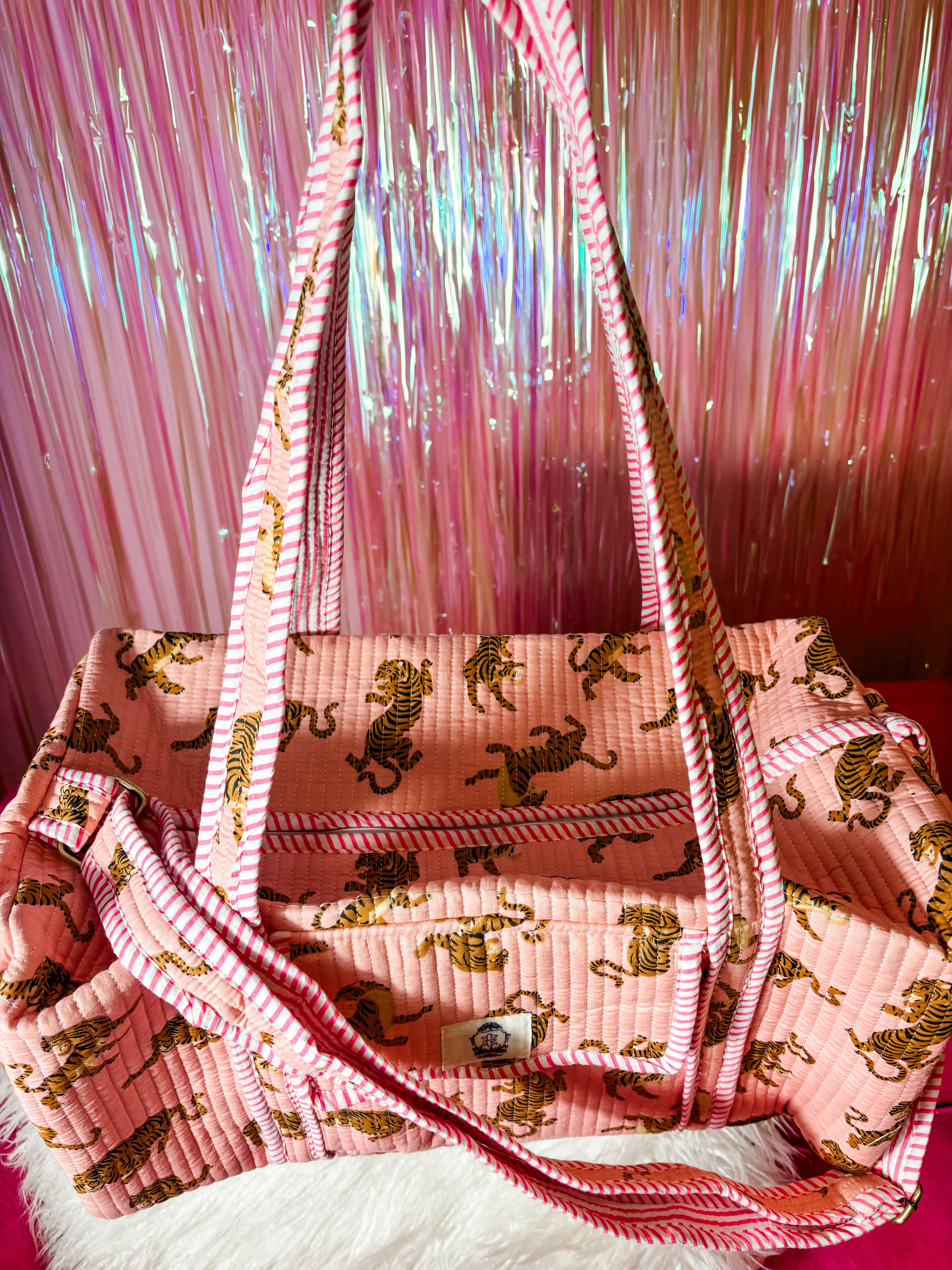 Heart of Grace - Dainty Pink Tiger | Large Scalloped Quilted Duffle Bag