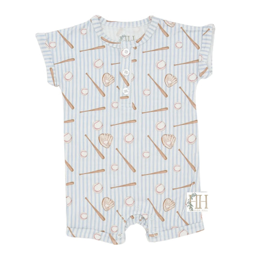 Boy's Baseball Button Romper