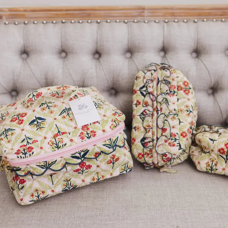 Meadow Luxe Quilted Cosmetic Bag Set