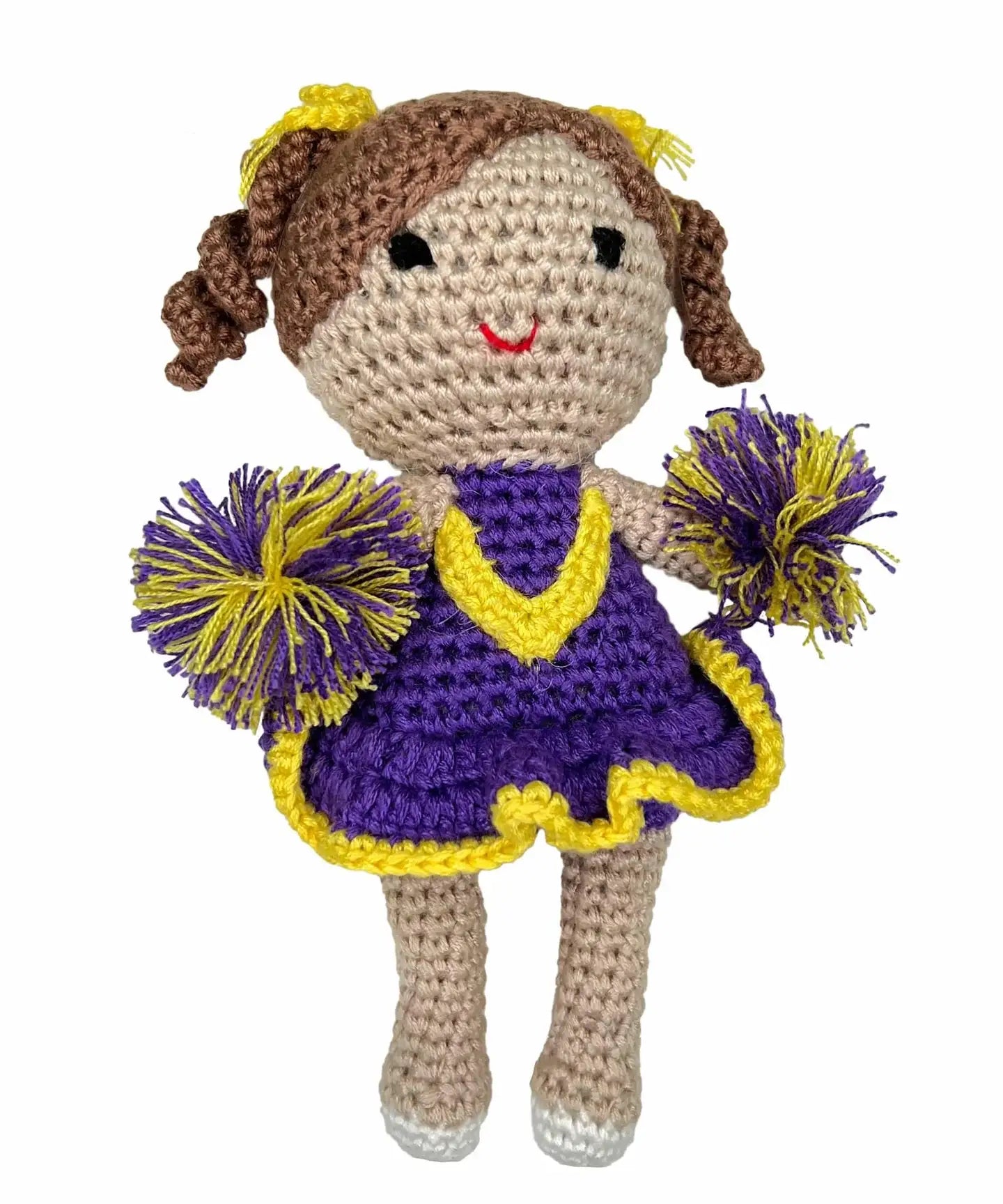 Petit Ami & Zubels - Cheerleader Bamboo Crochet Rattles in Multiple Colors: Red/White / 5" Rattle